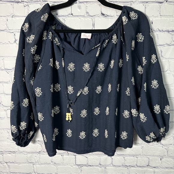 Pink Lily Tops - Pink Lily Navy Blue Floral Blouse